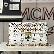 MCM Medium Millie Diamond Visetos Flap Crossbody In White