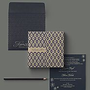 Dark Grayish Blue Matte Screen Printed Wedding Invitation