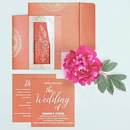 BURNT ORANGE SHIMMERY PAISLEY THEMED - FOIL STAMPED WEDDING INVITATION : CIN-8230T - IndianWeddingCards