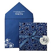 WHITE BLUE SHIMMERY FLORAL THEMED - FOIL STAMPED WEDDING INVITATION : CW-839 - IndianWeddingCards