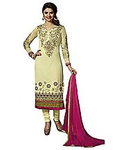 Sinina Fashions Cream Georgette Embroidered Salwar Kameez Suit Semi Stitched Dress Material-126Tangy2223