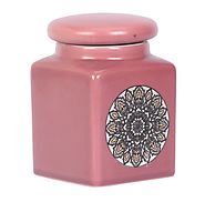 Buy Scrafts pink square shaped Traditional Gold Foil Design Multipurpose Chutney Pot with Air Tight Lid LWH (inches) ...