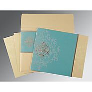 IVORY TURQUOISE SHIMMERY DAMASK THEMED - SCREEN PRINTED WEDDING CARD : W-8253E - 123WeddingCards