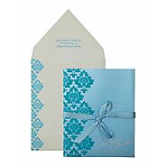 TURQUOISE SHIMMERY PAISLEY THEMED - SCREEN PRINTED WEDDING INVITATION : SO-835 - 123WeddingCards