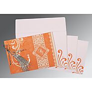 SALMON SHIMMERY SCREEN PRINTED WEDDING CARD : IN-8223K - 123WeddingCards