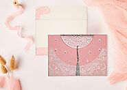 BABY PINK HANDMADE COTTON EMBOSSED WEDDING CARD : IN-8234G - 123WeddingCards