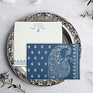 BLUE MATTE PAISLEY THEMED - SCREEN PRINTED WEDDING INVITATION : S-807D - 123WeddingCards