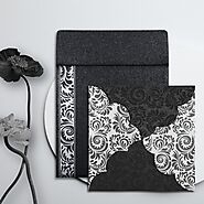 BLACK SHIMMERY FLORAL THEMED - SCREEN PRINTED WEDDING CARD : IN-8235I - 123WeddingCards