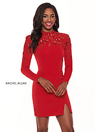 High Neckline Fitted Mini Cocktail Dresses in Red Color | Style - L1210