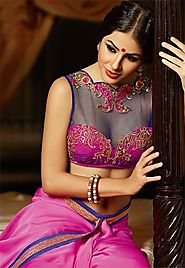 Silk Saree blouse designs Catalogue Pink Net | HappyShappy - India’s