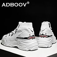 ADBOOV High Top Sneakers Men Unisex Knit Upper Breathable Shoes Fashion Shark Logo Couple Black / White Shoes Shoes C...