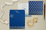BLUE MATTE SCREEN PRINTED WEDDING INVITATION : I-809D - 123WeddingCards
