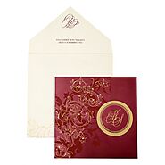 WINE RED SHIMMERY FLORAL THEMED - SCREEN PRINTED WEDDING INVITATION : I-843 - 123WeddingCards