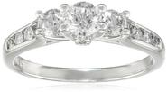 14k White Gold and White Diamond Three-Stone Engagement Ring (1 cttw, H-I Color, I1-I2 Clarity), Size 7