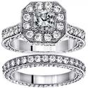 5.14 CT TW Princess Cut Designer Engagement Bridal Set in 14k White Gold