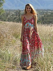 Bohemian Flower Drawstring Strap Maxi Dresses