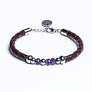 Ursa Major - Brown Leather Bracelet with Amethyst Beads