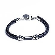 Antares – Black Leather Bracelet with Black Onyx Tube Gemstone