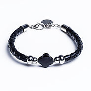 Orion - Black Leather Bracelet with Black Onyx Gemstone