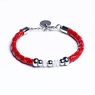 Columba - Red Leather Bracelet with Rose Quartz Beads