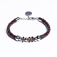 Libra - Brown Leather Bracelet with Smoky Quartz Beads