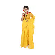 Jamdani Cotton Silk Saree (Yellow) - Vishyam