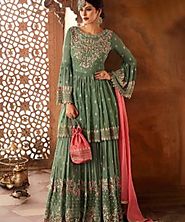 Green and Pink Embroidered Sharara Suit