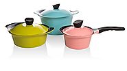 Vremi Colorful Nonstick Ceramic Die Cast Aluminium Cookware - 3 Piece Set - Eco-Friendly, Nontoxic & Lead Free