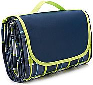 80x60"Family Picnic Blanket with Tote, Extra Large Foldable and Waterproof Camping Mat for Outdoor Beach Hiking Grass...
