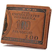 OURBAG Mens US $100 Dollar Bill Leather Bifold Card Holder Wallet Handbag Purse Dark