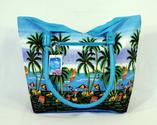 Waterproof Palm Tree Beach Design Canvas Beach Bag with Wood Balls Zipper Closure 21 X 15 X 6"