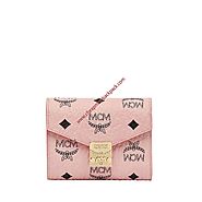 MCM Small Patricia Visetos Trifold Wallet In Light Pink