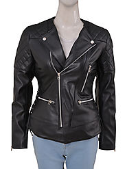 Stylish Miranda Kerr Quilted Motorbiker Leather Jacket