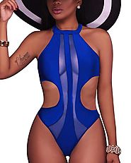 Tempt Me Padded Push-up See Through Mesh High Neck Cutout Swimsuit