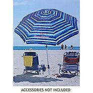 Tommy Bahama Sand Anchor 7 feet Beach Umbrella with Tilt and Telescoping Pole (Blue/White)