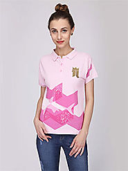 Buy Printed Pink Polo T-Shirt For Womens and Girls Online | TheBigStack