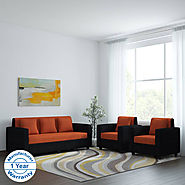 Bharat Lifestyle Desy Fabric 3 + 1 + 1 Orange Sofa Set