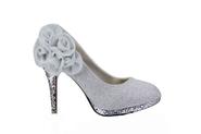 QueenFashion Women's Shiny Pumps with Five Flowers Floriation,Silver,37