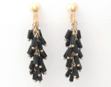 Dazzlers Clip On Earrings - Black Beaded Gold Clip On Fashion Earrings Drop Style