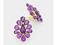 Clip On Earrings - Purple Crystal Clip On Earrings, Faux Amethyst, Gold