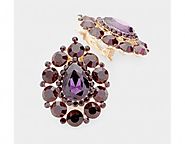 Gorgeous Crystal Clip On Earrings, Large, Purple, Gold Earring