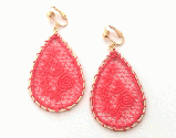 Dazzlers Clip On Earrings - Red Embroidered Drop Clip On Gold Earrings by Dazzlers