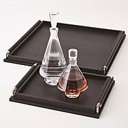Global Views Wrapped Handle Leather Tray Black- Small | Home Fragrances At Grayson Living