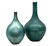 John Richard Set of Two Peacock Blue Iridescent Vases | Home Accents At Grayson Living