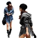 Fashion Women Lady Denim Trench Coat Hoodie Hooded Outerwear Jean Jacket Cool (Black)