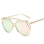 BVAGSS Fashion Mirrored Sunglasses Metal Frame Flat Women's sunglasses WS007 (Gold Frame, Pink Lens)