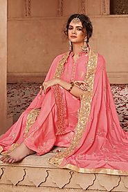 Pink Banarasi Jacquard Palazzo Suit with Embroidered Dupatta