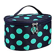 DZT1968® Handle Round Dot Large Cosmetic Bag Travel Makeup Organizer Case Holder With Mirror (Green)