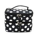 DEDC Double Layer Cosmetic Bag Black with White Dot Travel Toiletry Cosmetic Makeup Bag Organizer With Mirror