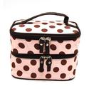 DEDC Double Layer Cosmetic Bag Pink with Coffee Dot Travel Toiletry Cosmetic Makeup Bag Organizer With Mi...
